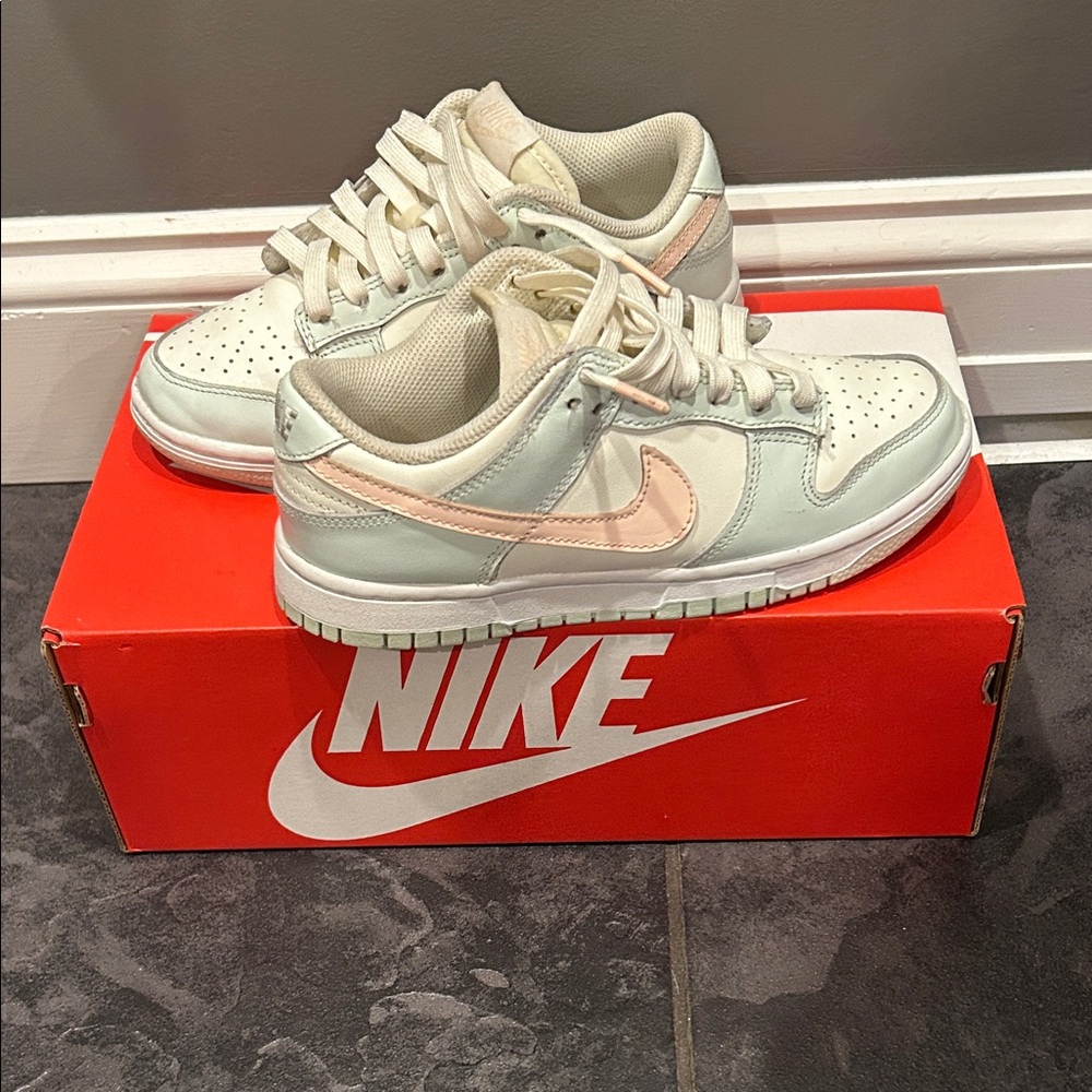 Nike girls Dunk Low in Barely Green, lightly used